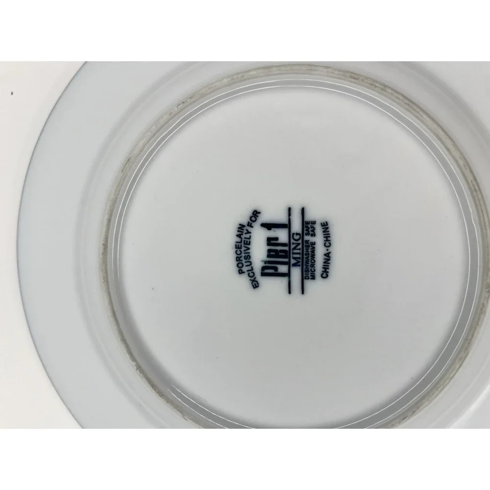 Pier 1 Ming White Cobalt Blue Salad Plate Set of 2 Leaves & Flowers Asian Glossy